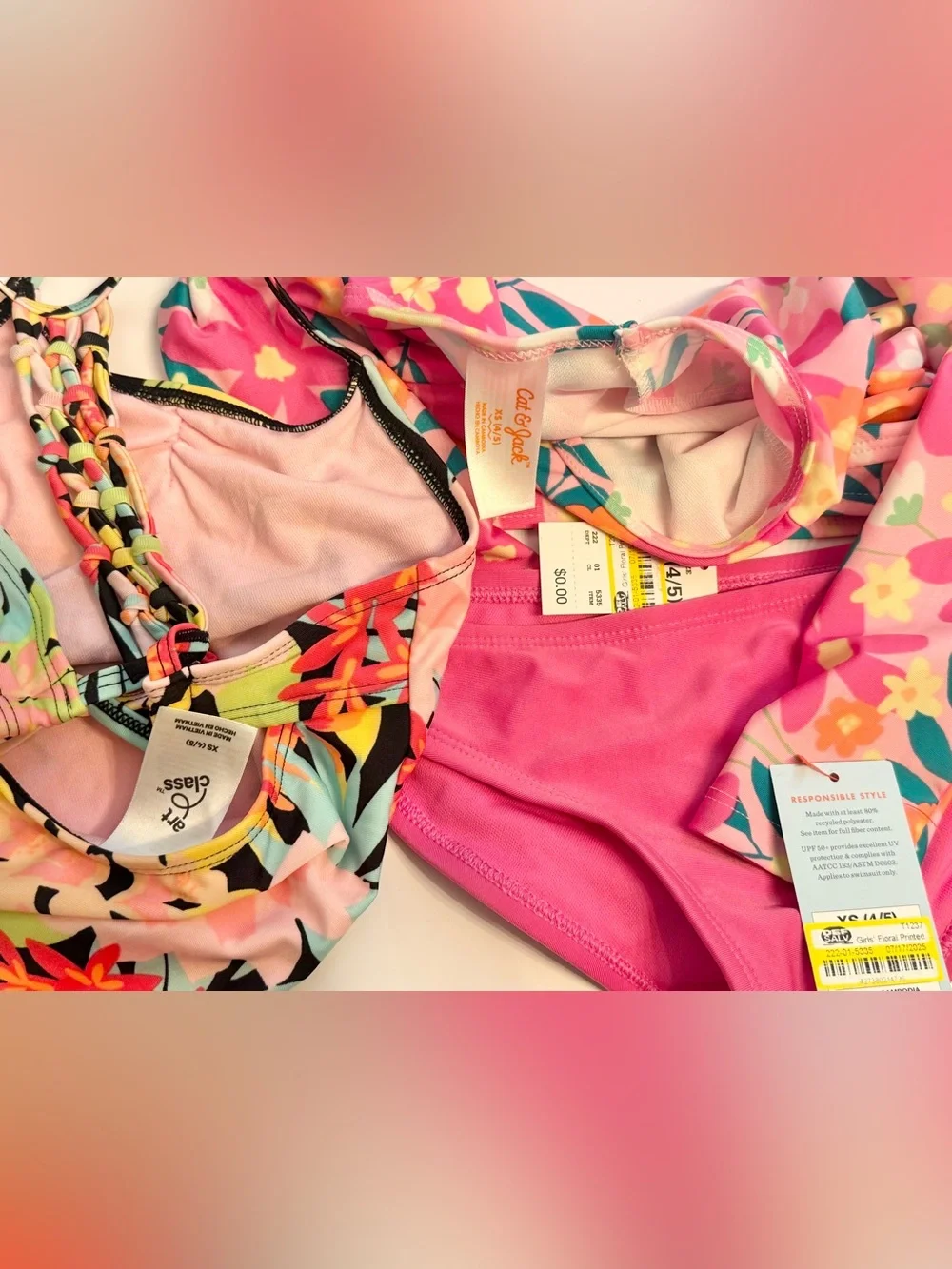 Cat & jack and art class tropical One-Piece & 2 piece Rash Guard Swim Set floral